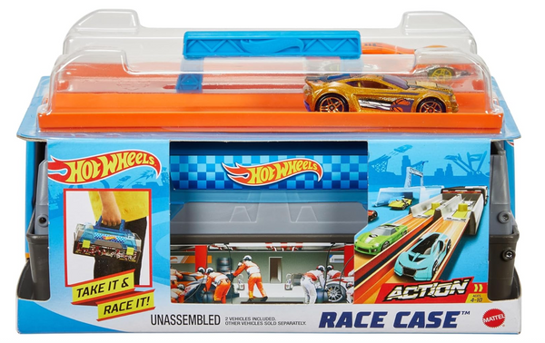 Hot Wheels Toy Cars & Track Set, Race Case Playset with 2 Vehicles