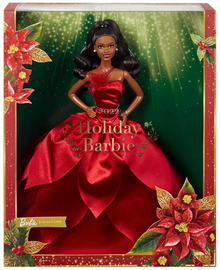Barbie Signature: 2022 Holiday Barbie Brown Wavy Hair with Doll Stand