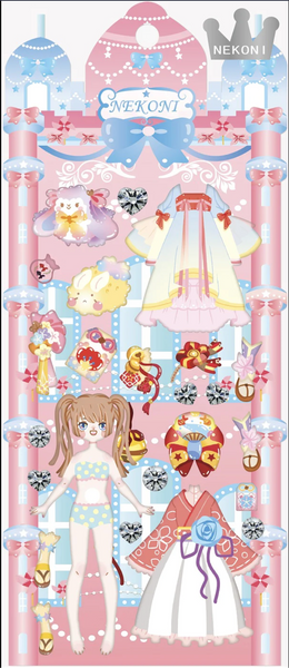 Nekoni Dress-Up stickers: 50584 Pink Dress With a Blue Rose: 1 Pack
